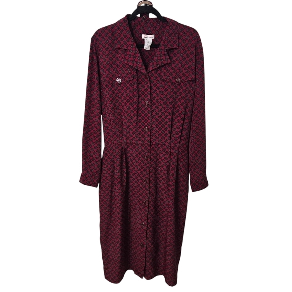 Vintage Talbots Geometric Print Button-up Long Sleeve Shirt Dress size 18